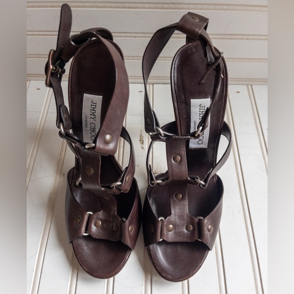 Brown Leather Jimmy Choo Strappy Sandals 39 - Picture 4 of 12